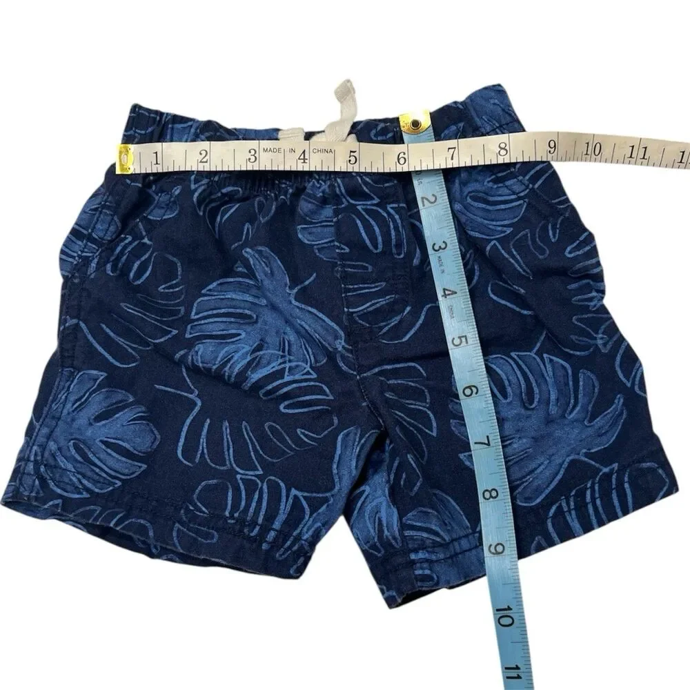 Toddler Boys Shorts 18M Navy Leaf Print Cotton Playwear Cute Tropical Style